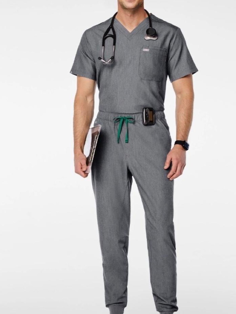 Figs Men’s Graphite Large V-Neck Scrub Top & Jogger Set